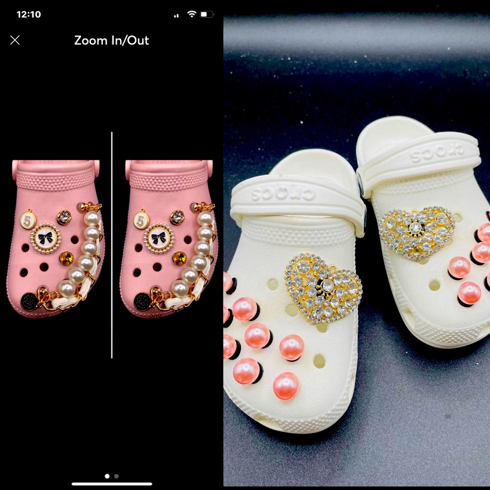 Crocs leather pearl chain with pink pearl  2 charms set